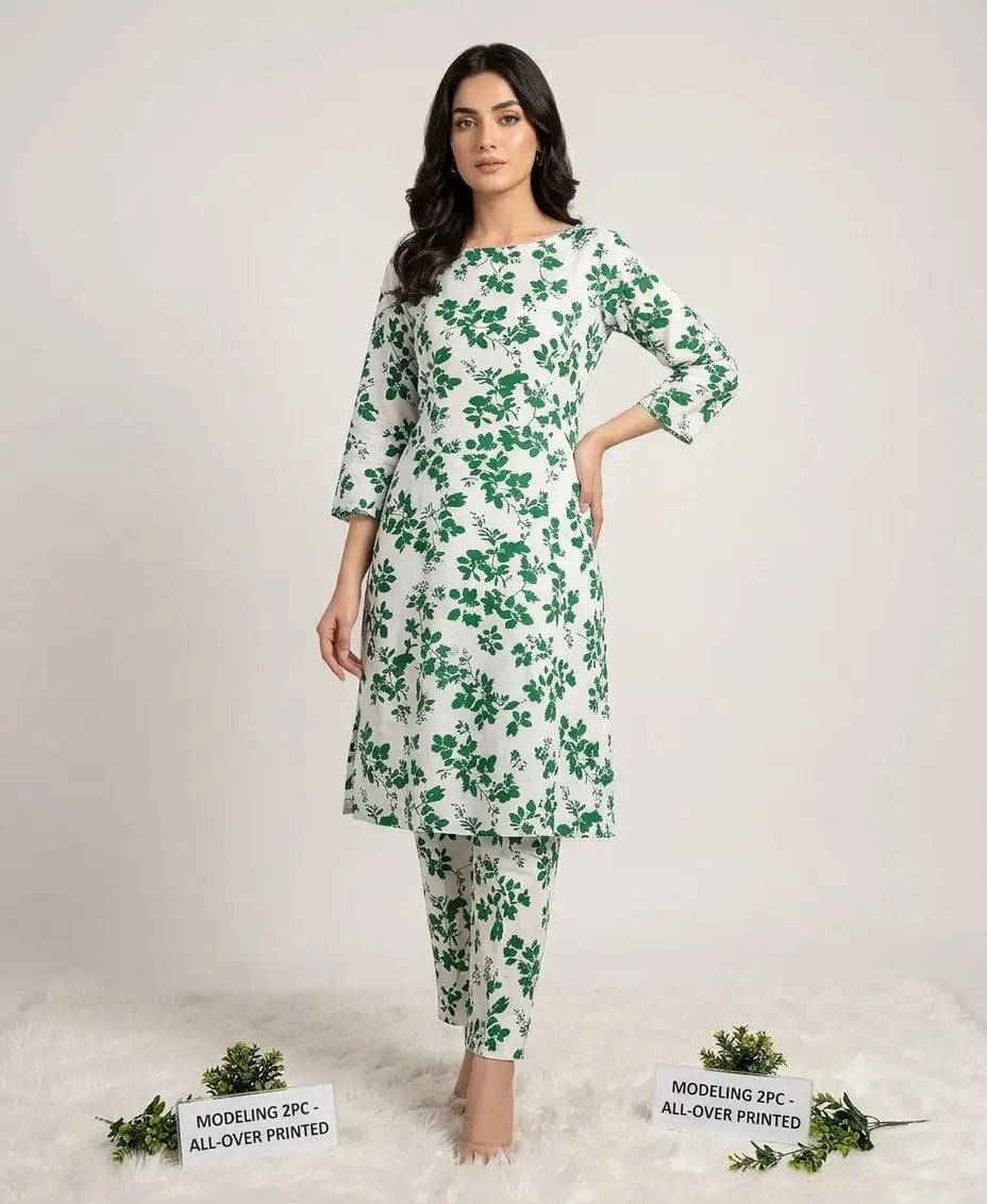 2 Pcs Women's Unstitched Printed Suit